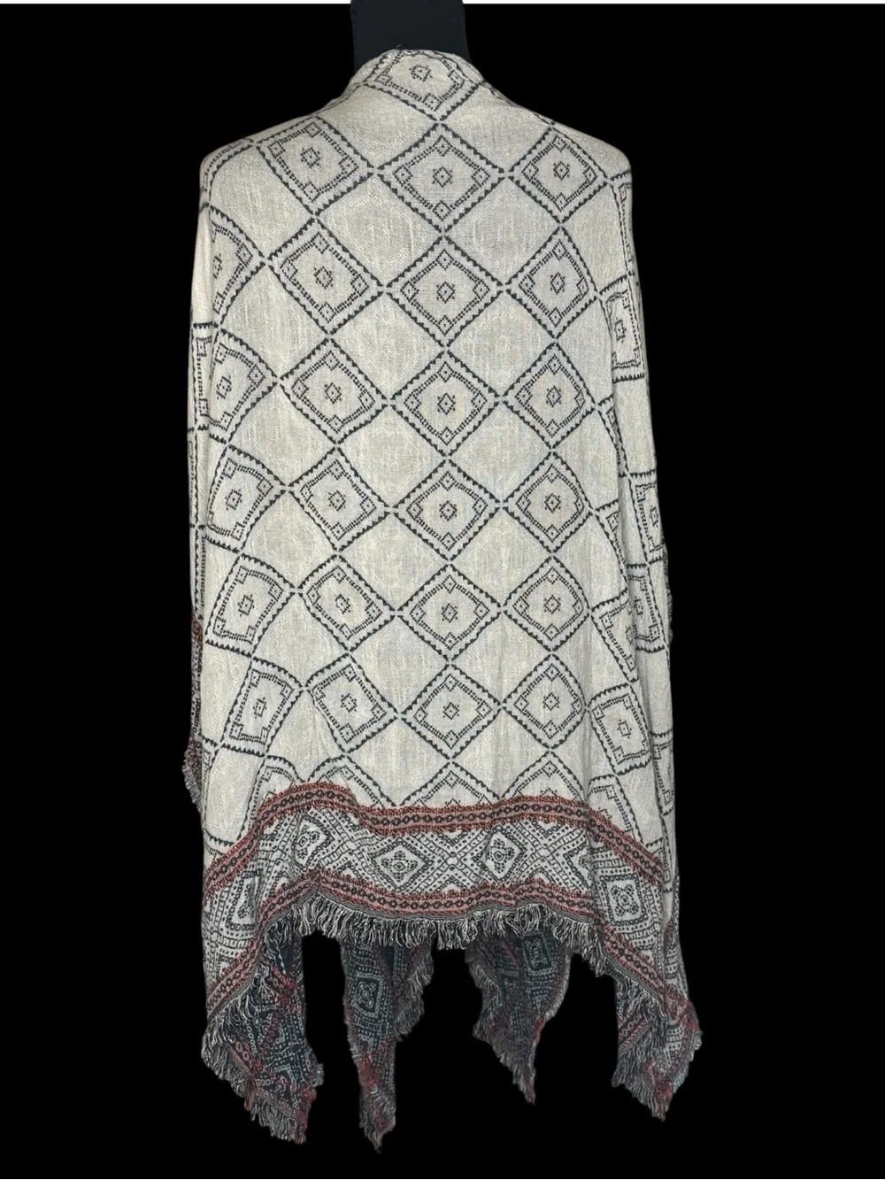 Ecote Ivory and Slate Geometric Knit Wrap with Pink Accents